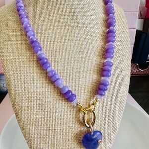 Amethyst Beaded Necklace with Gold Accents and a Heart charm